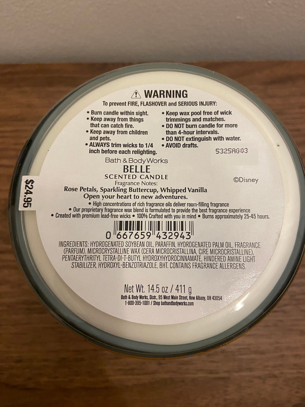 Bath & Body Works Disney Belle 3 wick candle