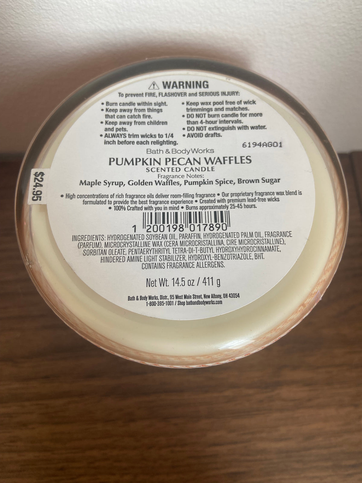 Bath & body works pumpkin pecan waffles 3 wick candle