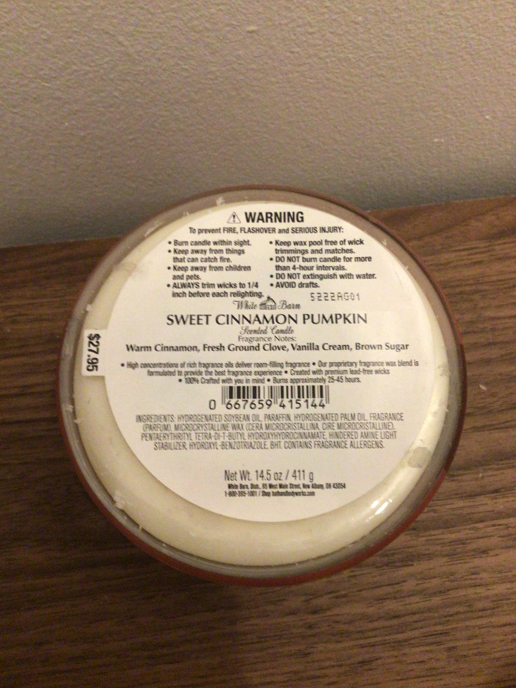 Bath & body works sweet cinnamon pumpkin 3 wick candle