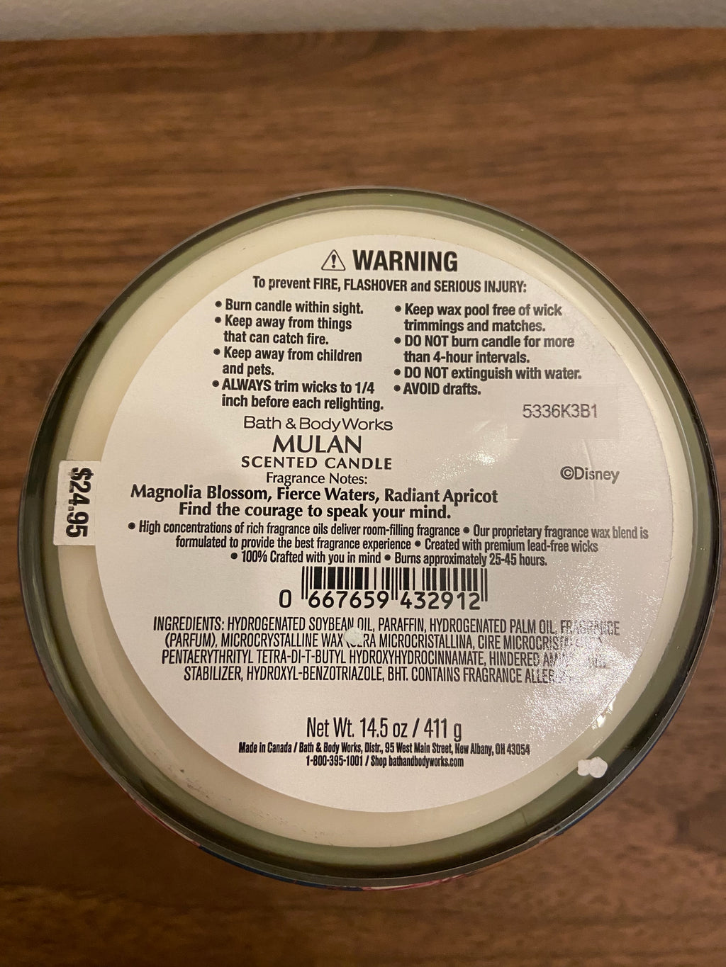 Bath & Body Works Disney Mulan 3 wick candle