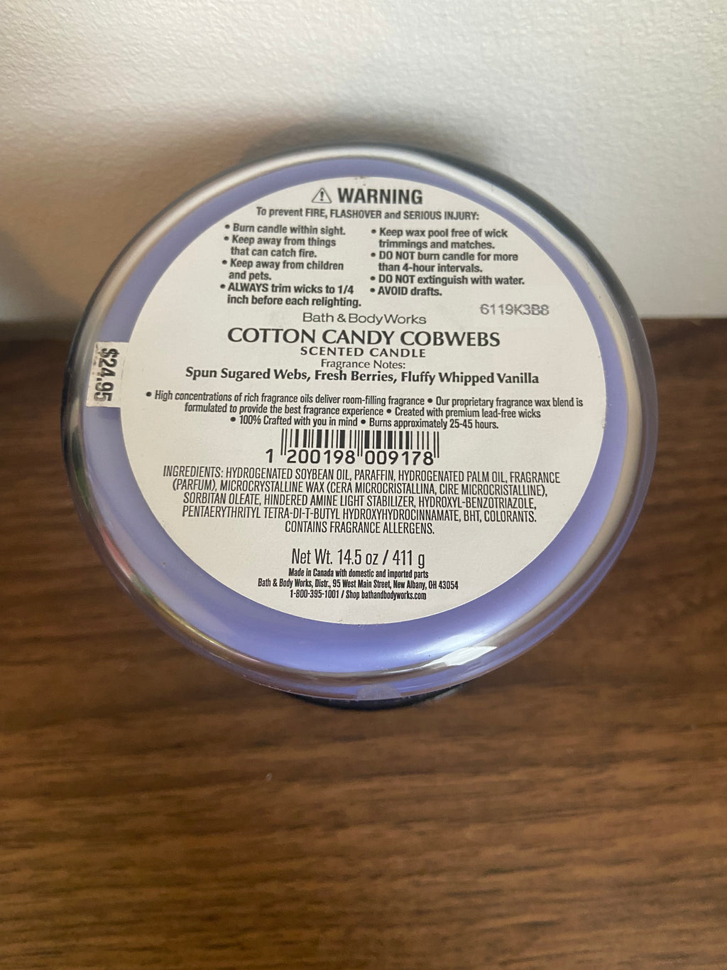 Bath & body works cotton Candy cobwebs 3 wick candle