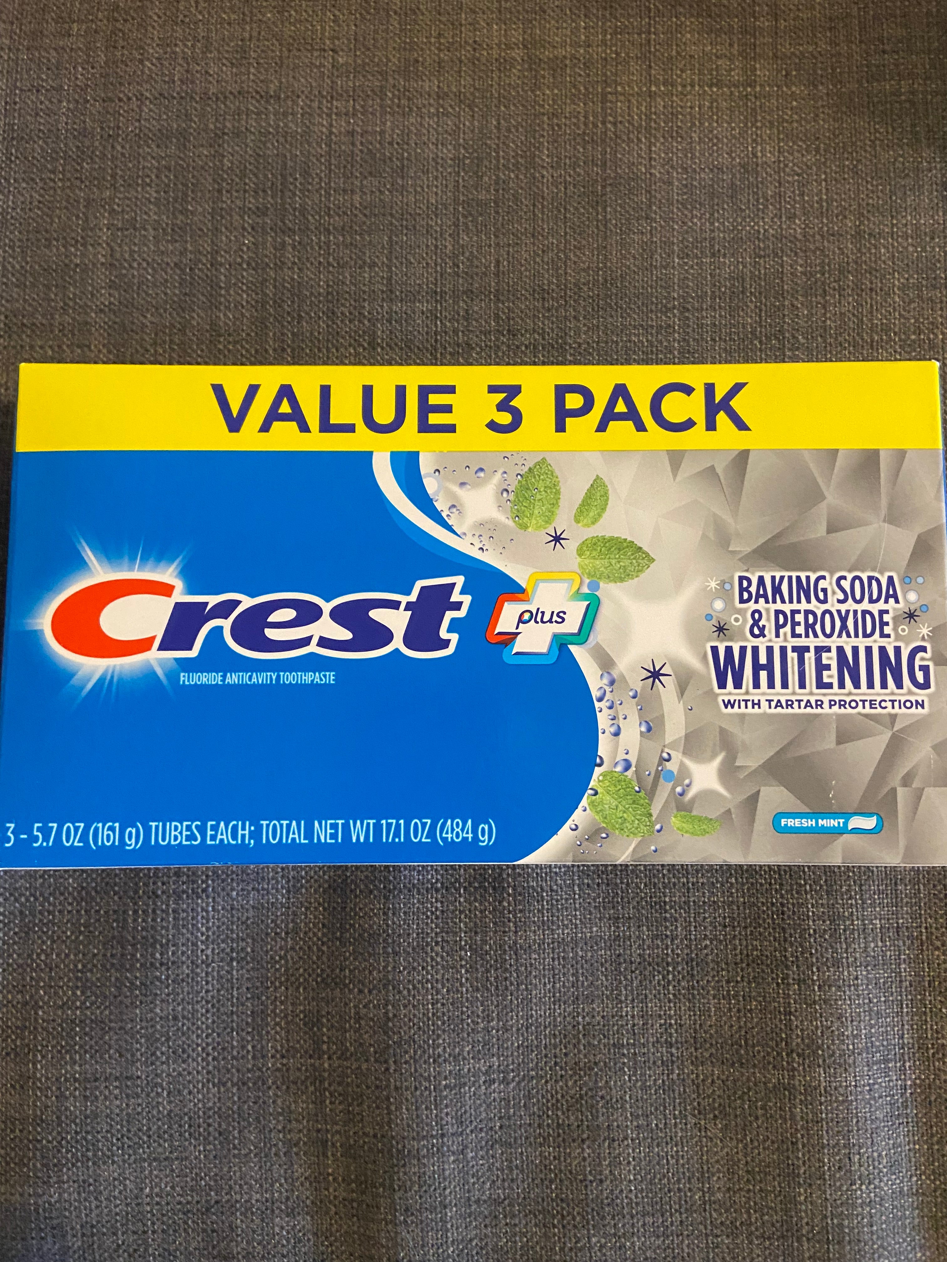 Crest pack of 3 whitening baking soda peroxide toothpaste