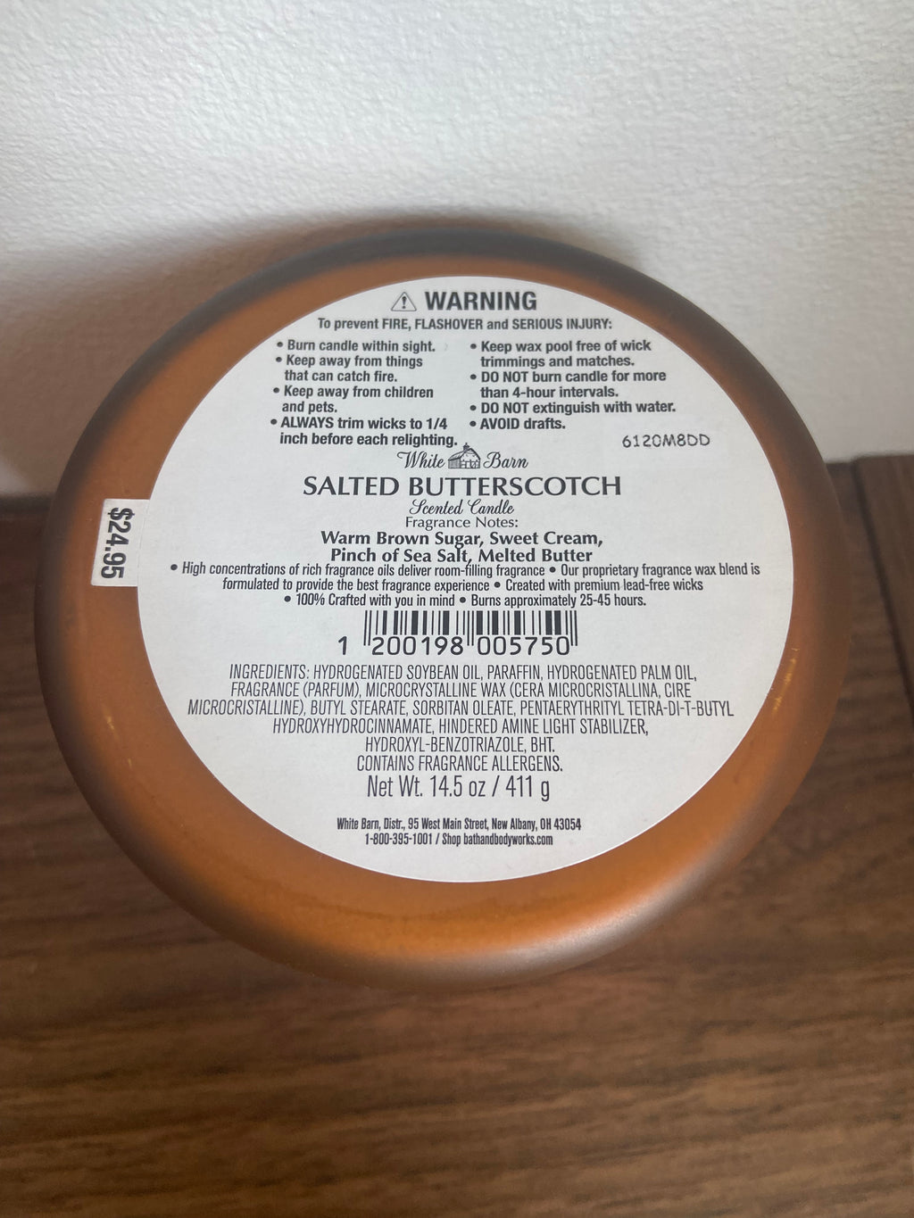 Bath & body works salted butterscotch 3 wick candle