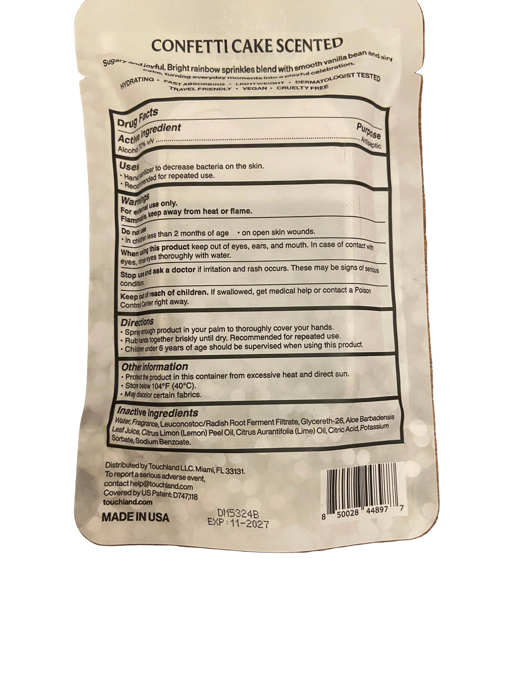 Touchland confetti cake hand sanitizer
