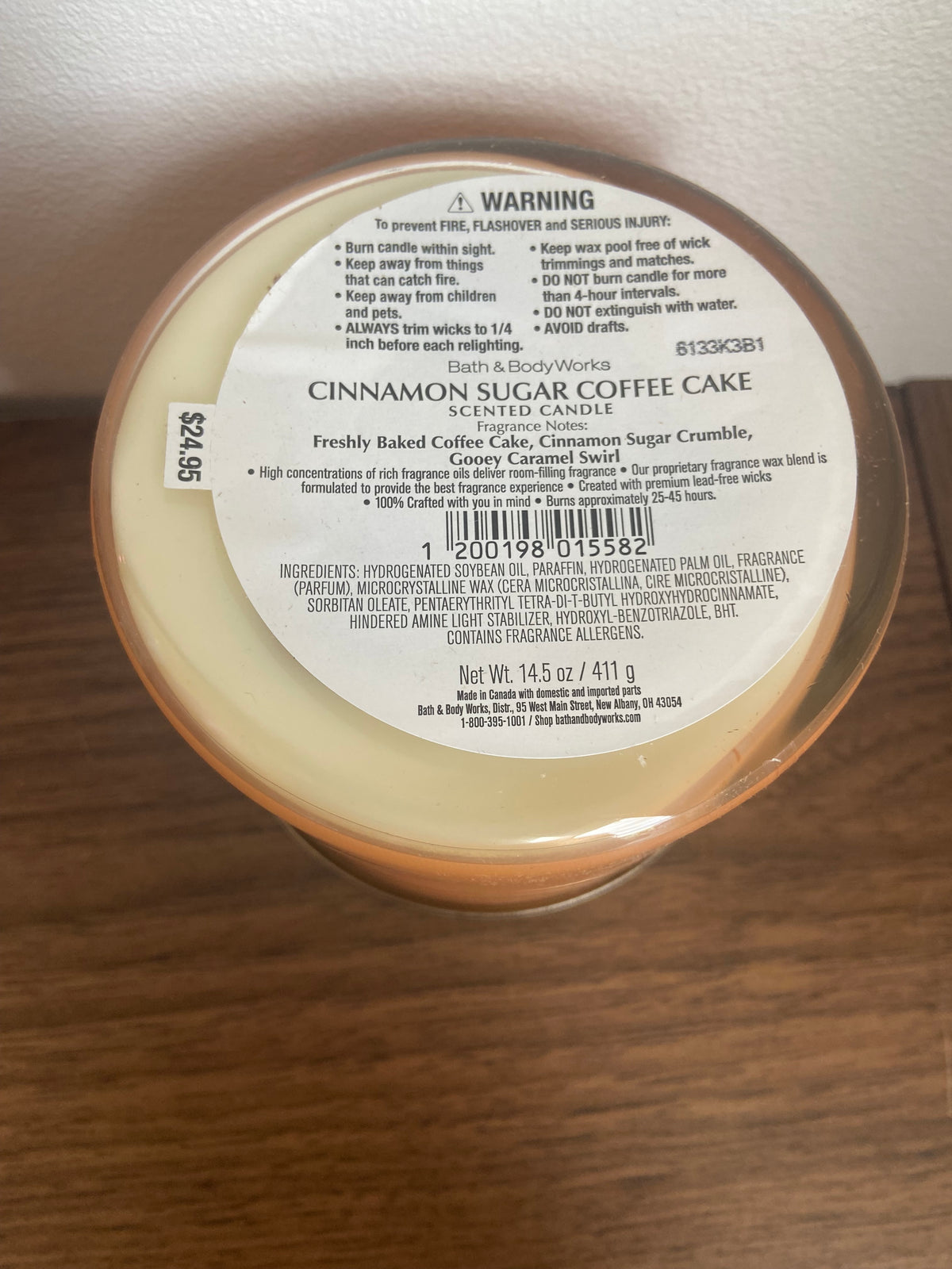 Bath & body works cinnamon sugar coffee cake 3 wick candle