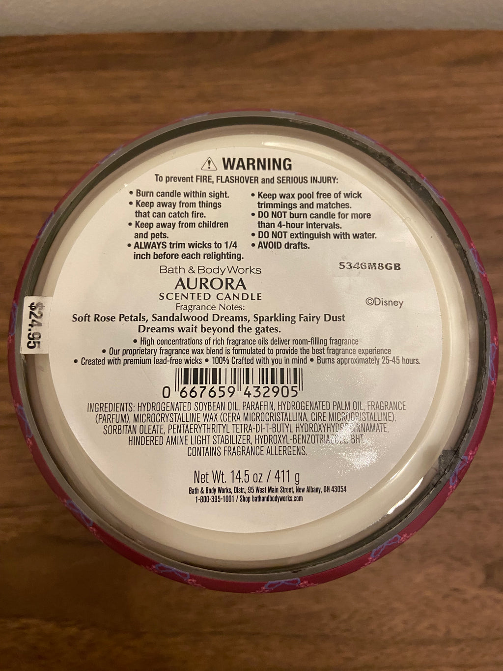 Bath & Body Works Disney Aurora 3 wick candle