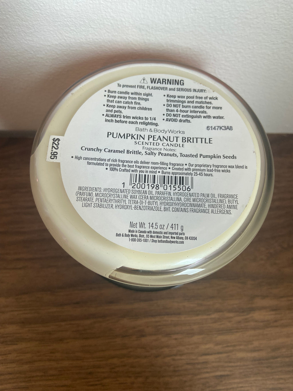 Bath & body works pumpkin peanut brittle 3 wick candle