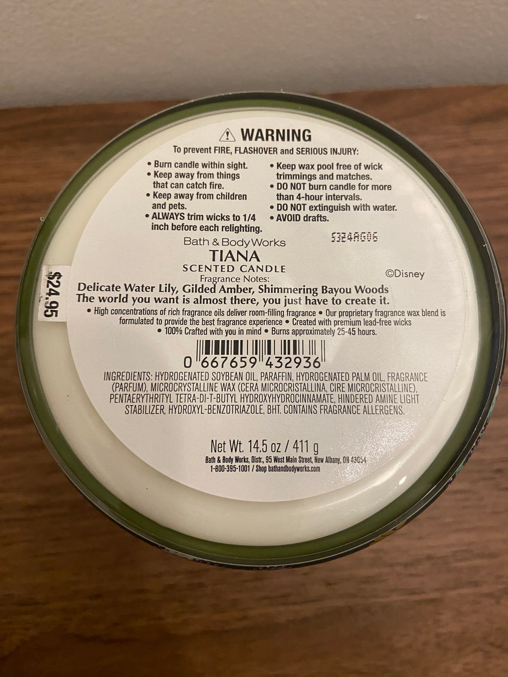 Bath & Body Works Disney Tiana 3 wick candle