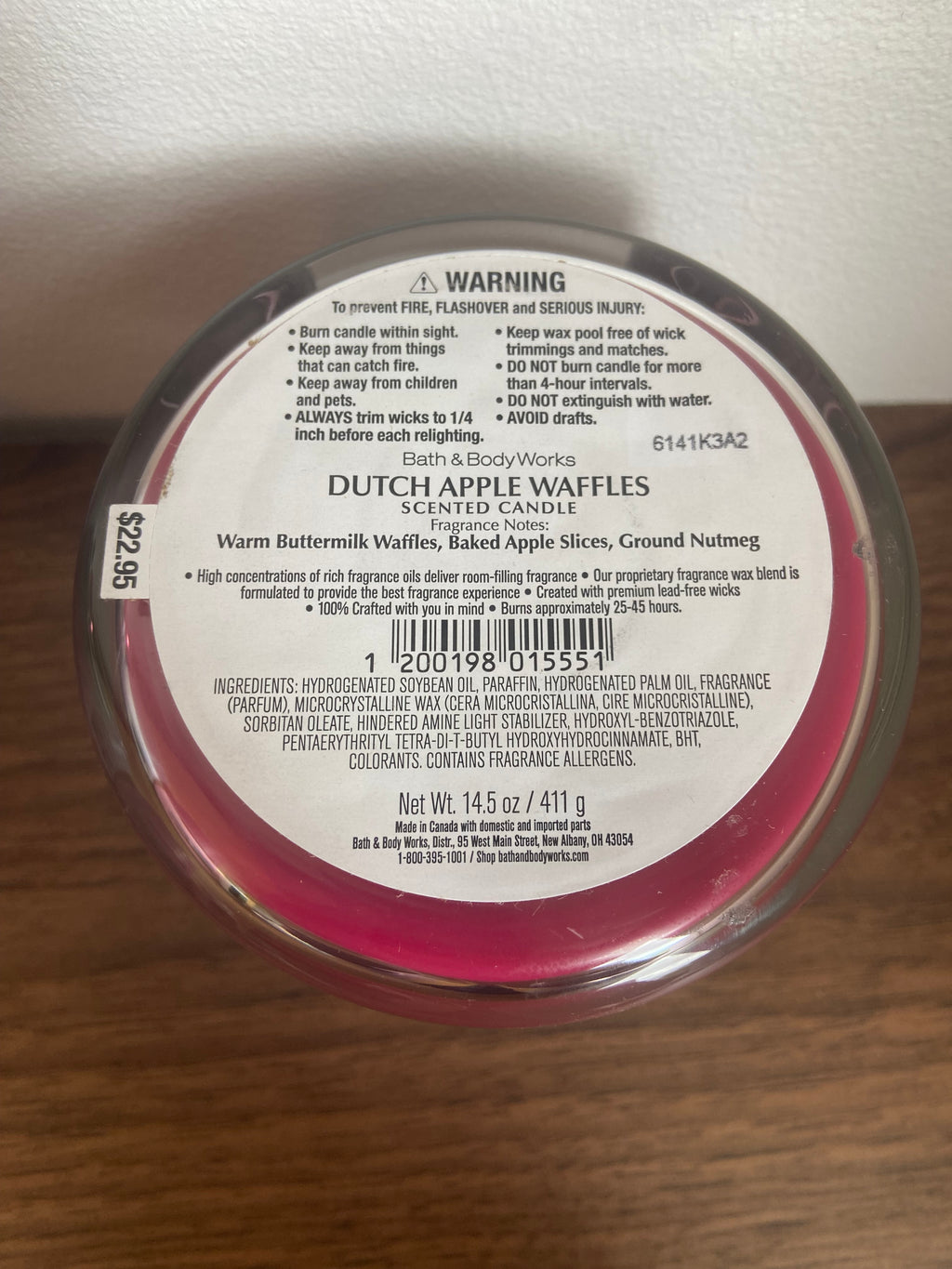 Bath & body works Dutch apple waffles 3 wick candle
