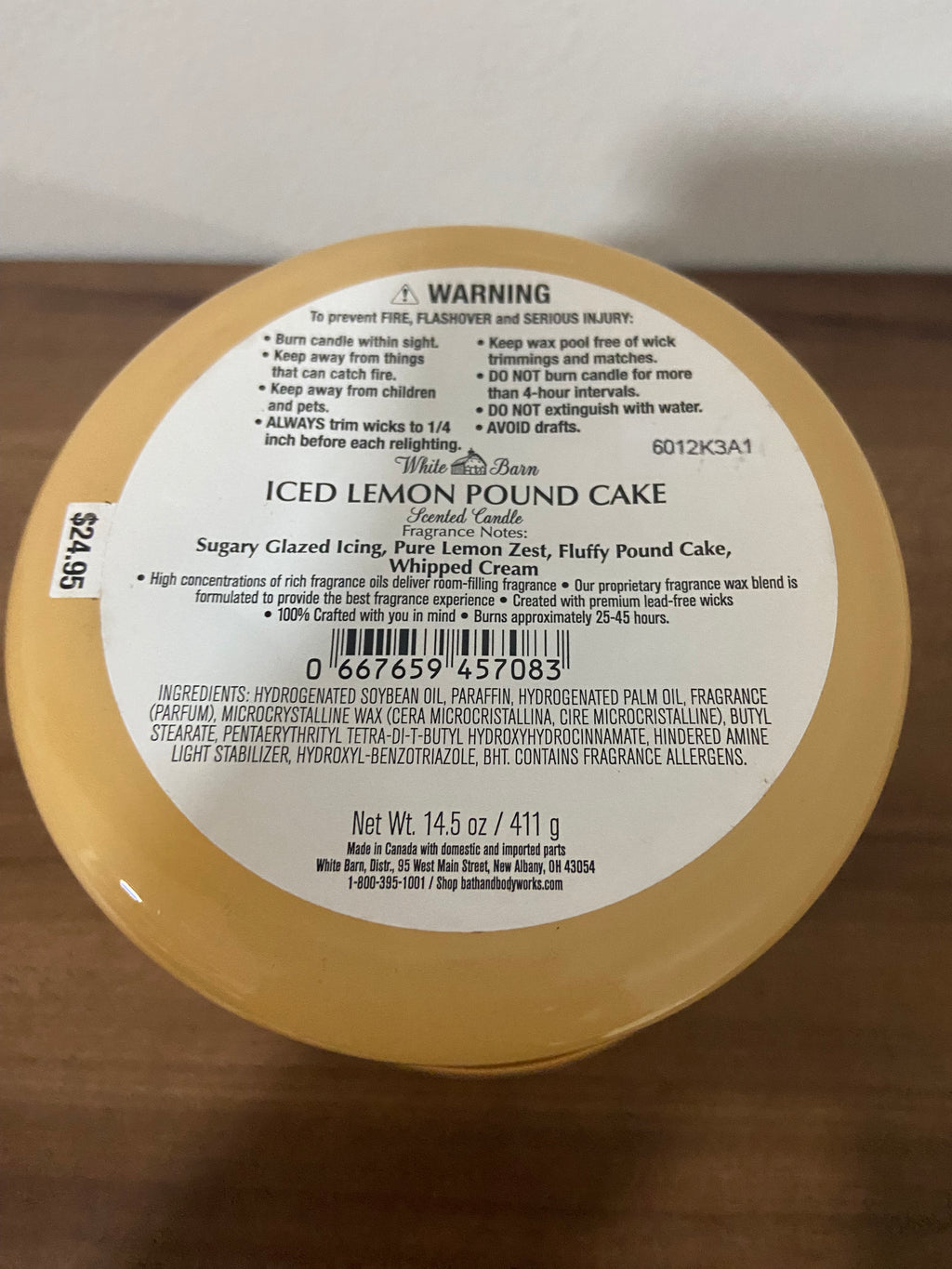 Bath & body works Iced Lemon Pound Cake 3 wick candle