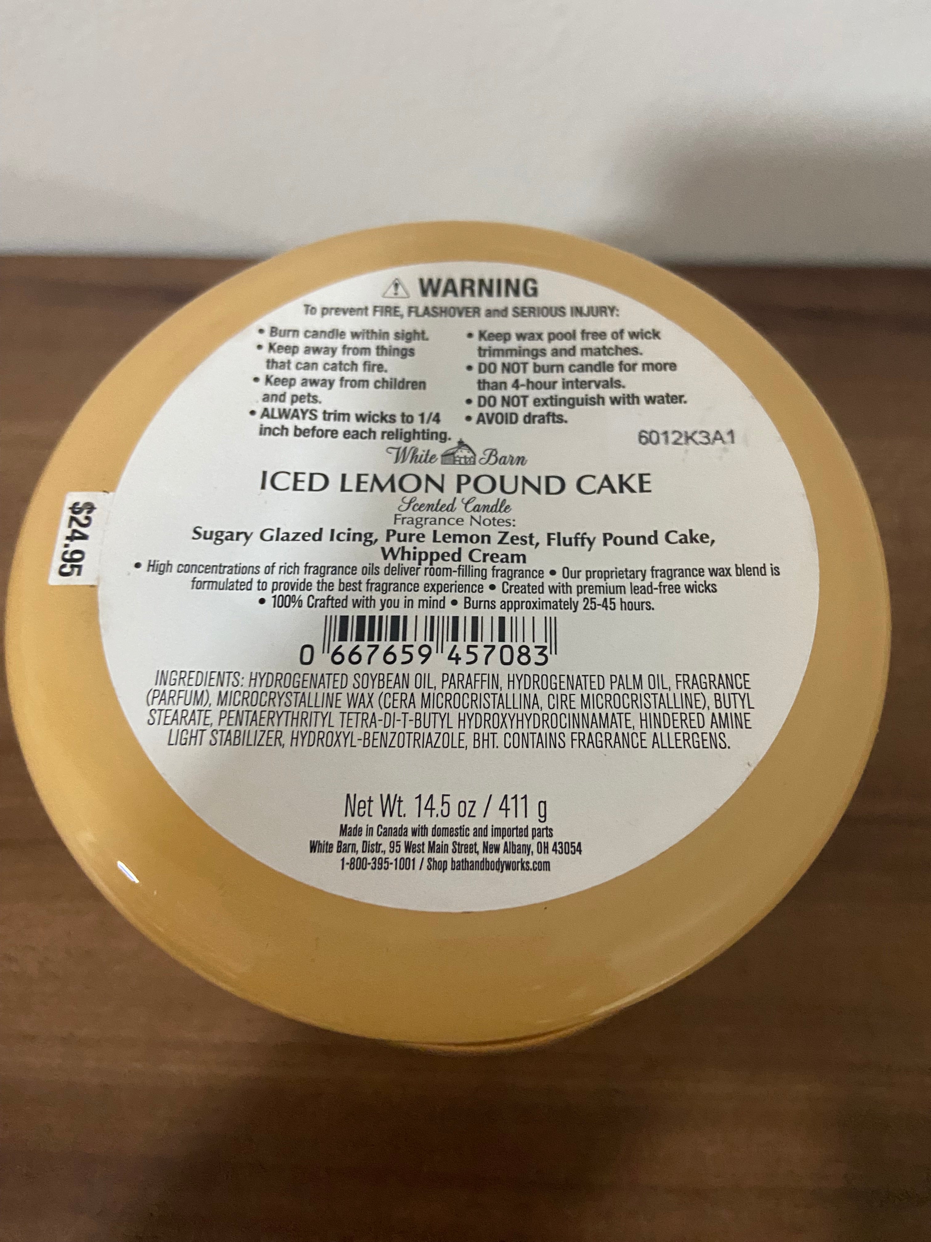 Bath & body works Iced Lemon Pound Cake 3 wick candle