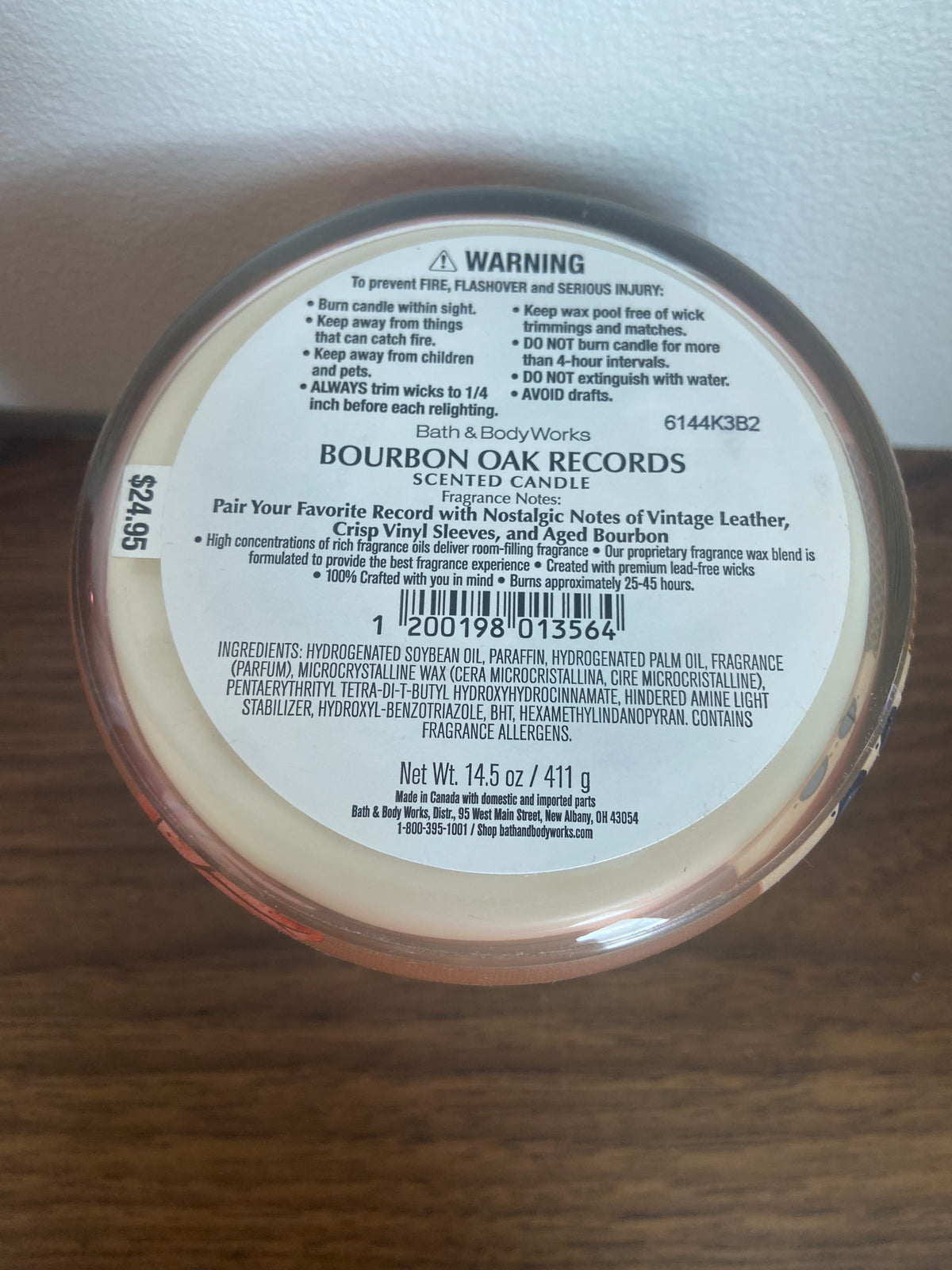 Bath & body works Bourbon oak records 3 wick candle