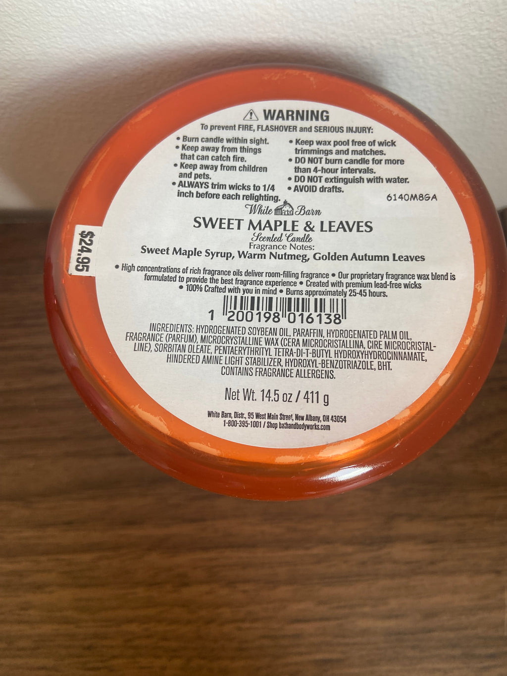 Bath & body works sweet maple and leaves 3 wick candle