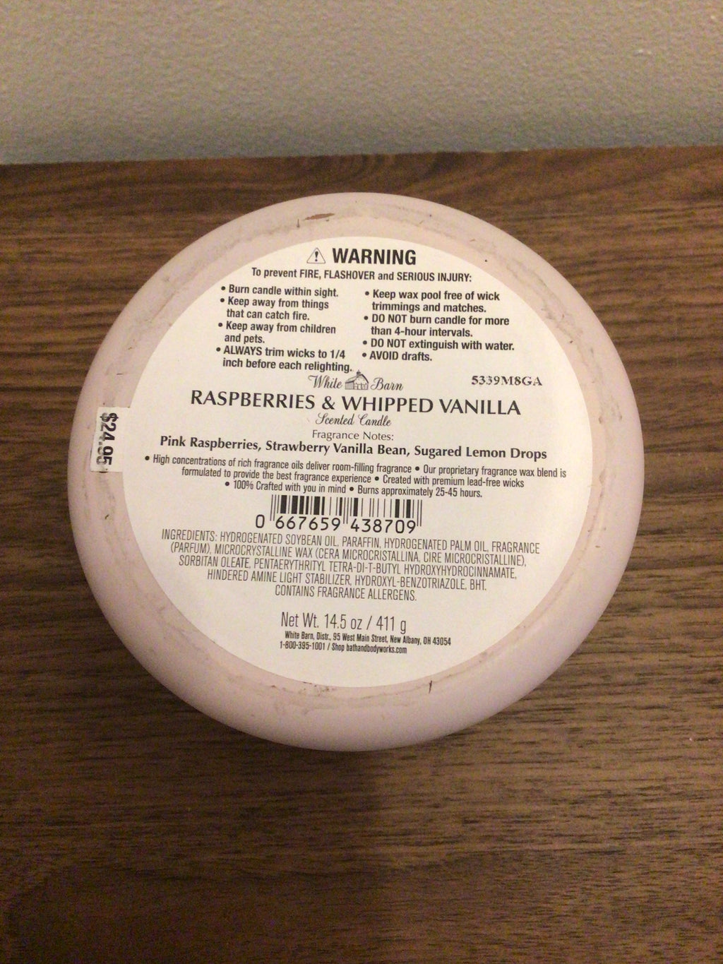 Bath & Body Works raspberries and whipped vanilla 3 wick candle