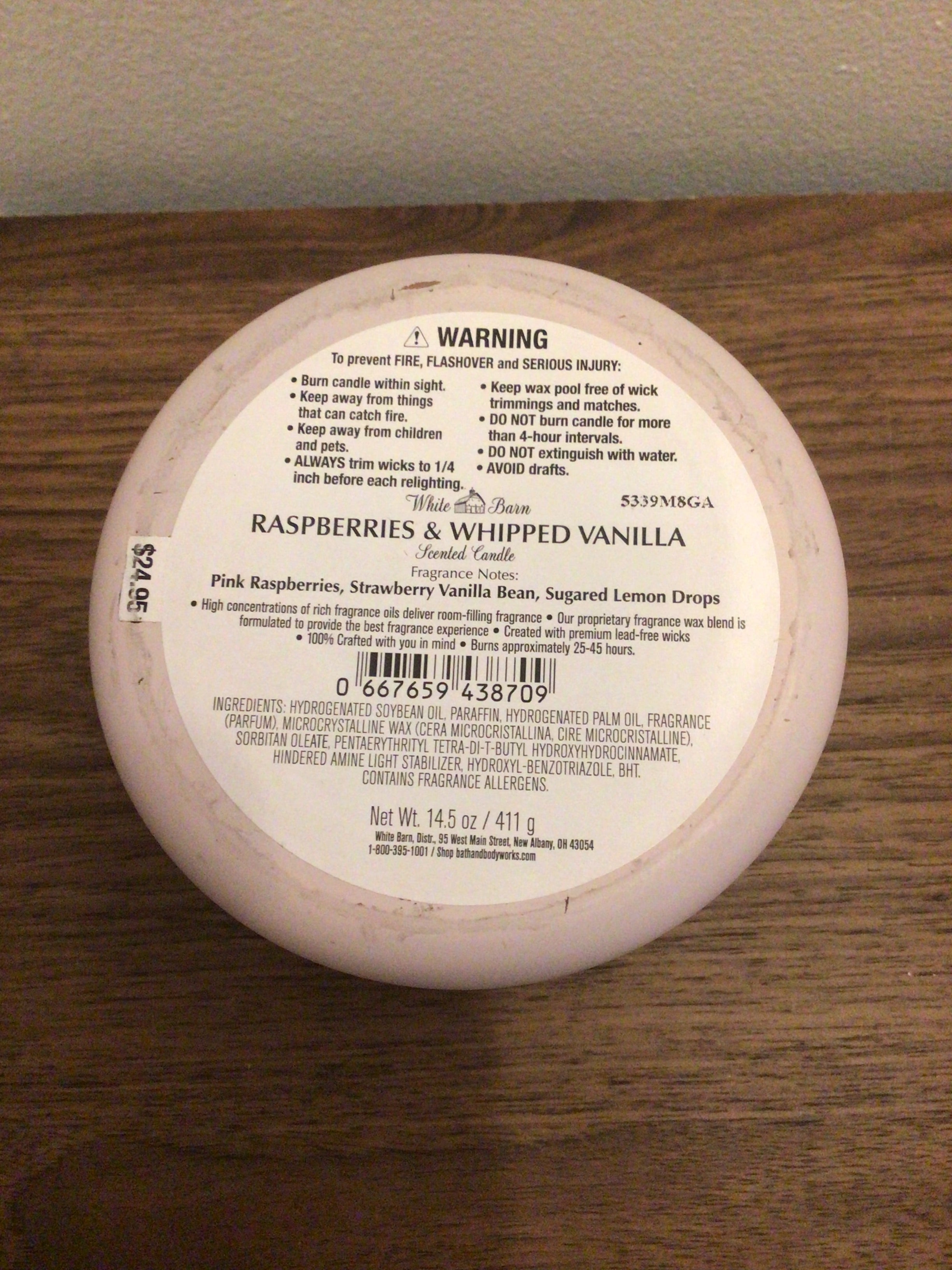 Bath & Body Works raspberries and whipped vanilla 3 wick candle