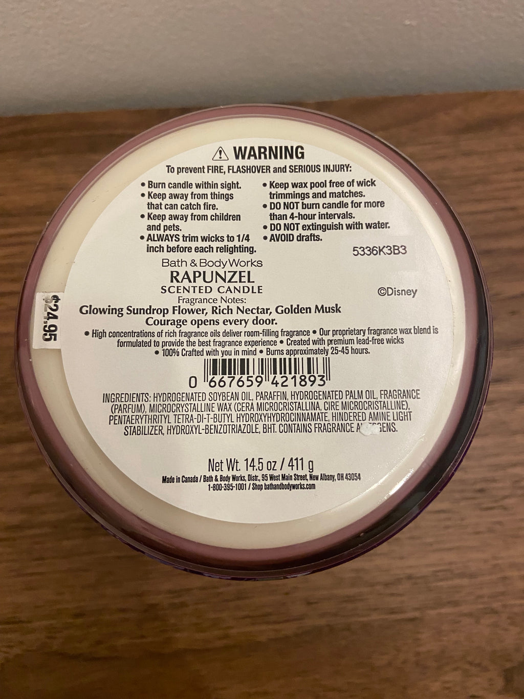 Bath & Body Works Disney Rapunzel 3 wick candle