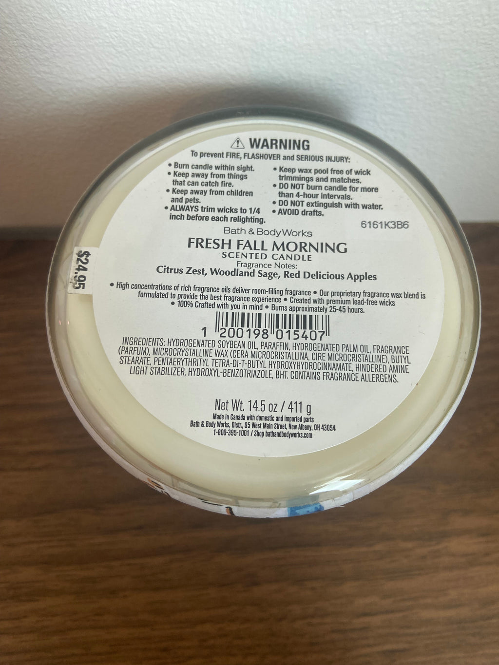 Bath & body works Fresh Fall morning 3 wick candle