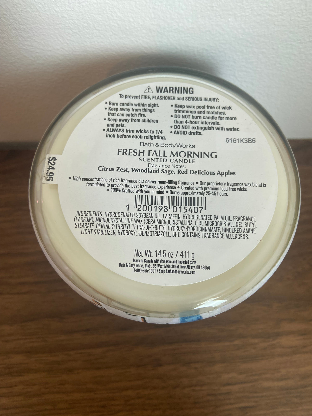 Bath & body works Fresh Fall morning 3 wick candle