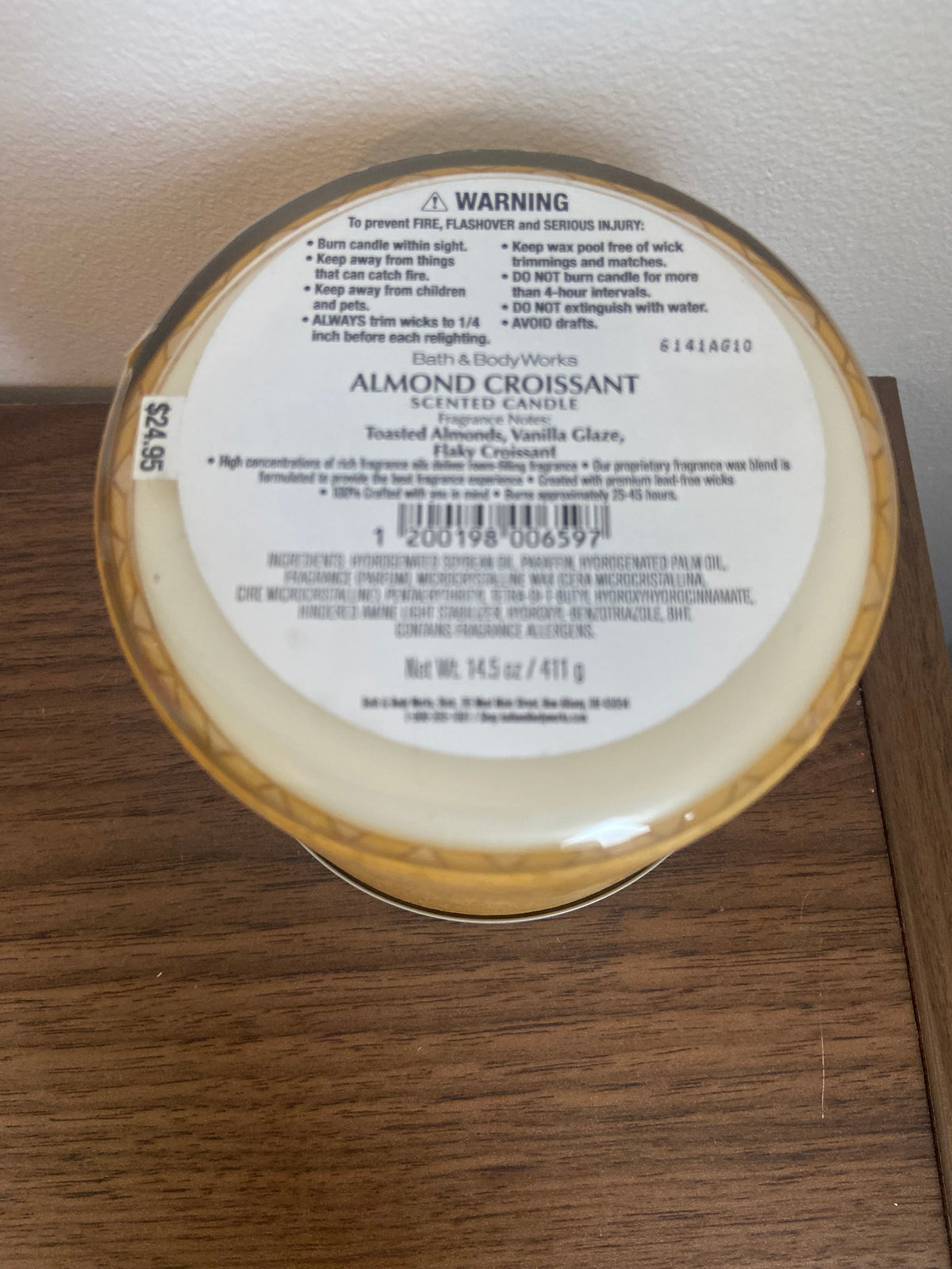 Bath & body works almond croissant 3 wick candle