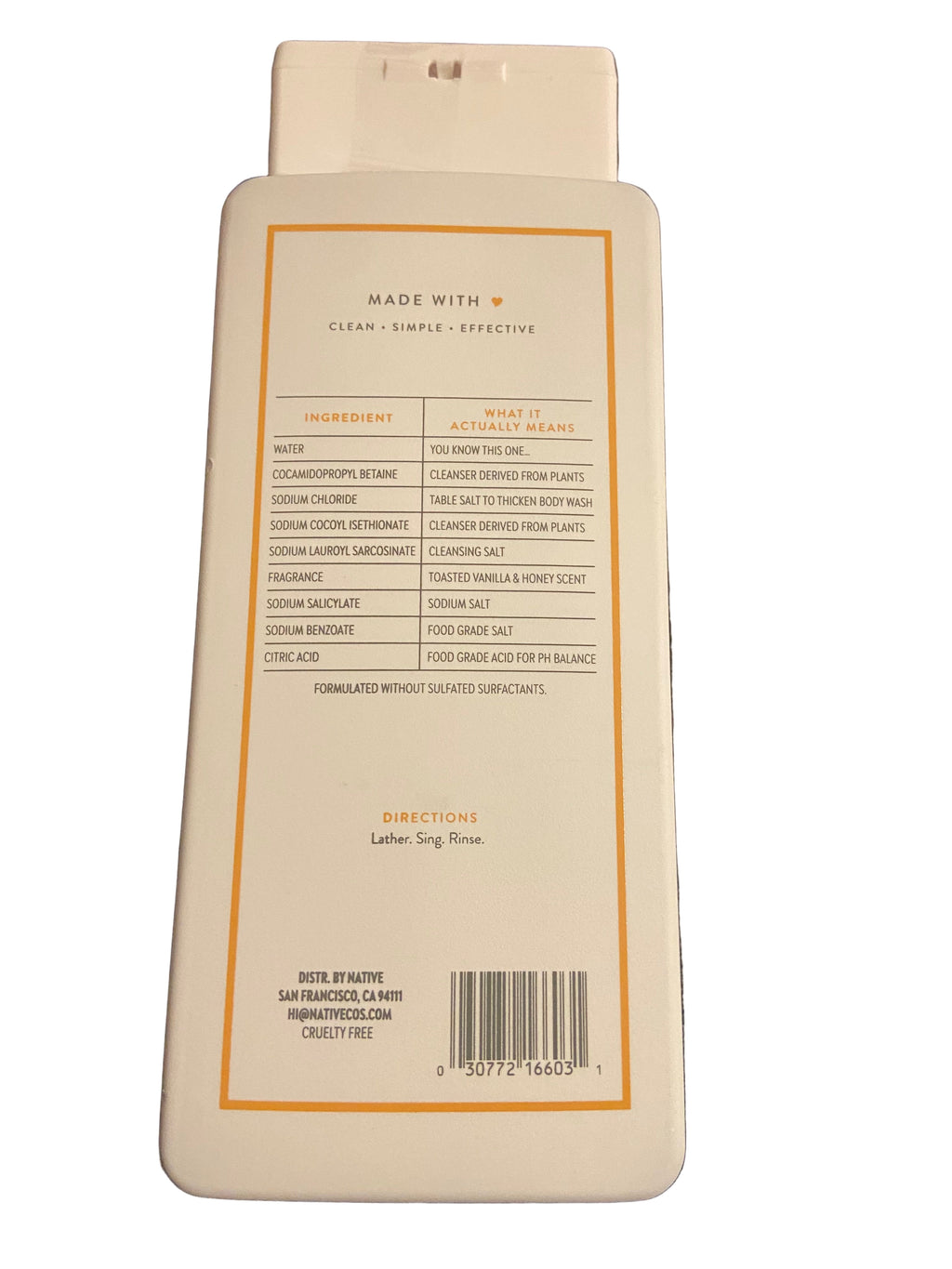 Native toasted vanilla and honey body wash