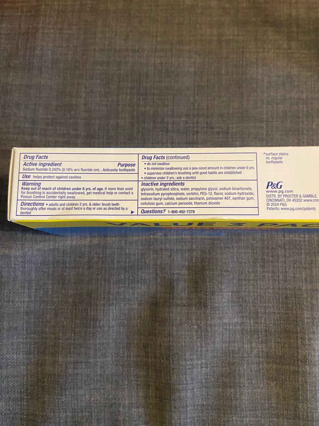 Crest pack of 3 whitening baking soda peroxide toothpaste