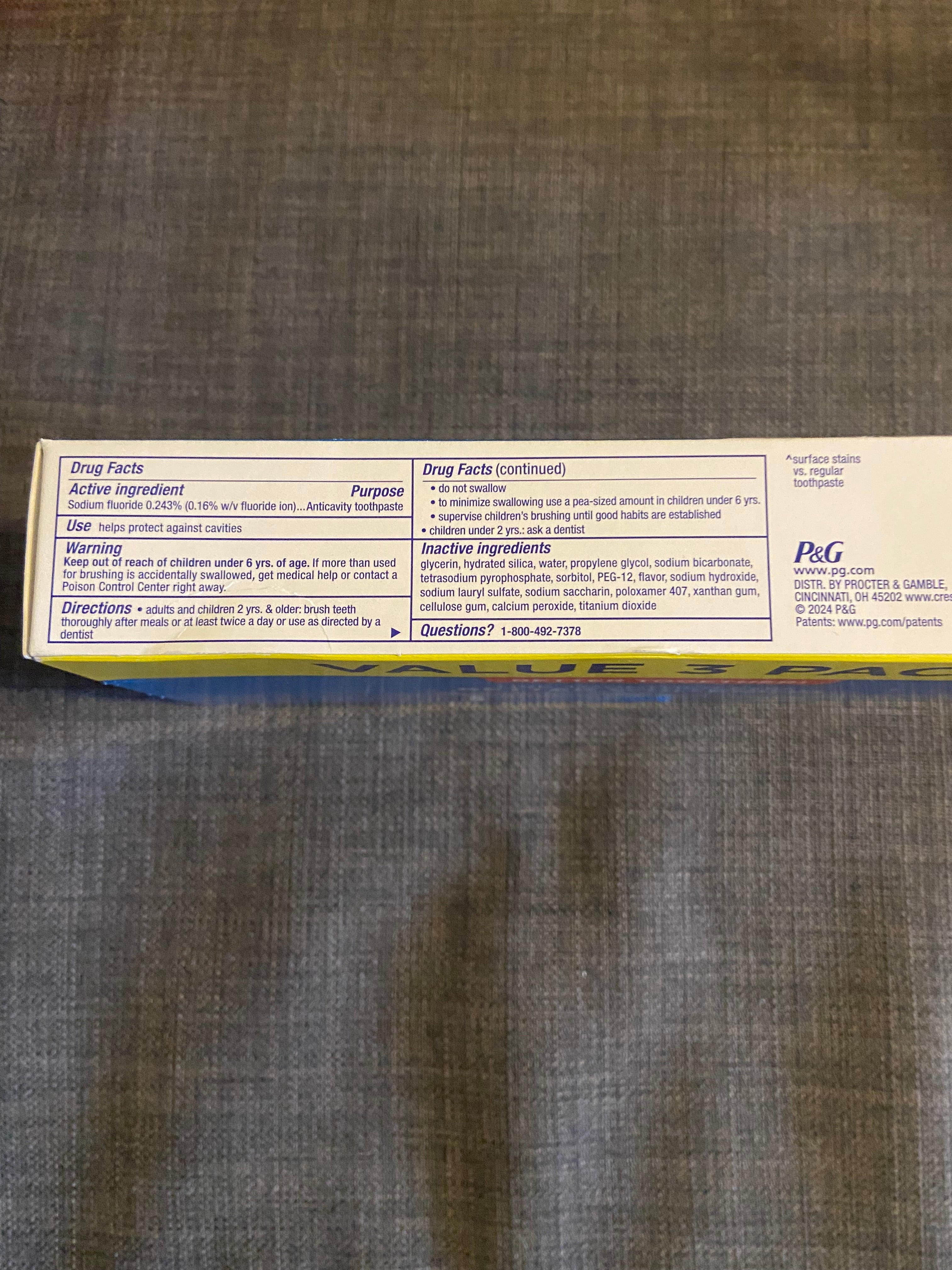 Crest pack of 3 whitening baking soda peroxide toothpaste