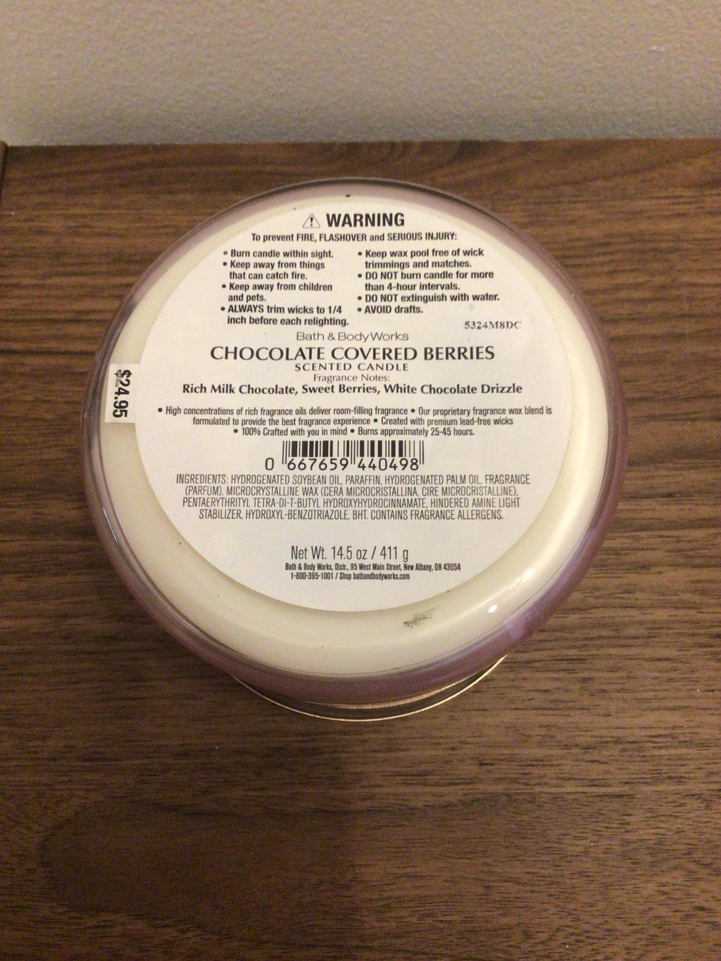 Bath & body works chocolate covered berries 3 wick candle