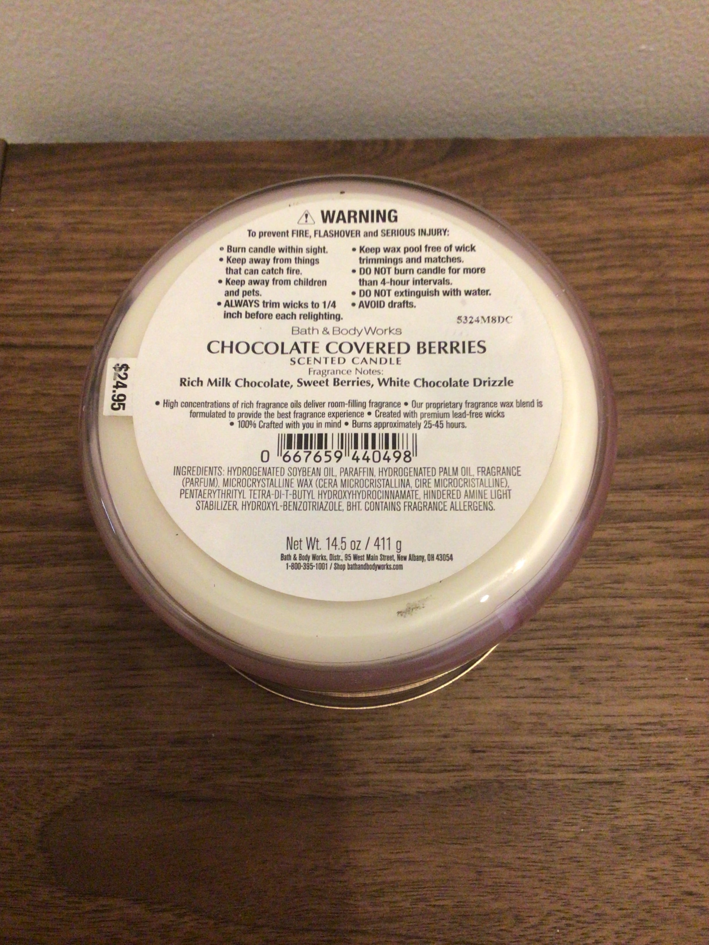 Bath & body works chocolate covered berries 3 wick candle